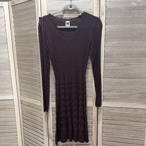 Missoni Dark Brown Long-Sleeve V-Neck Knit Dress